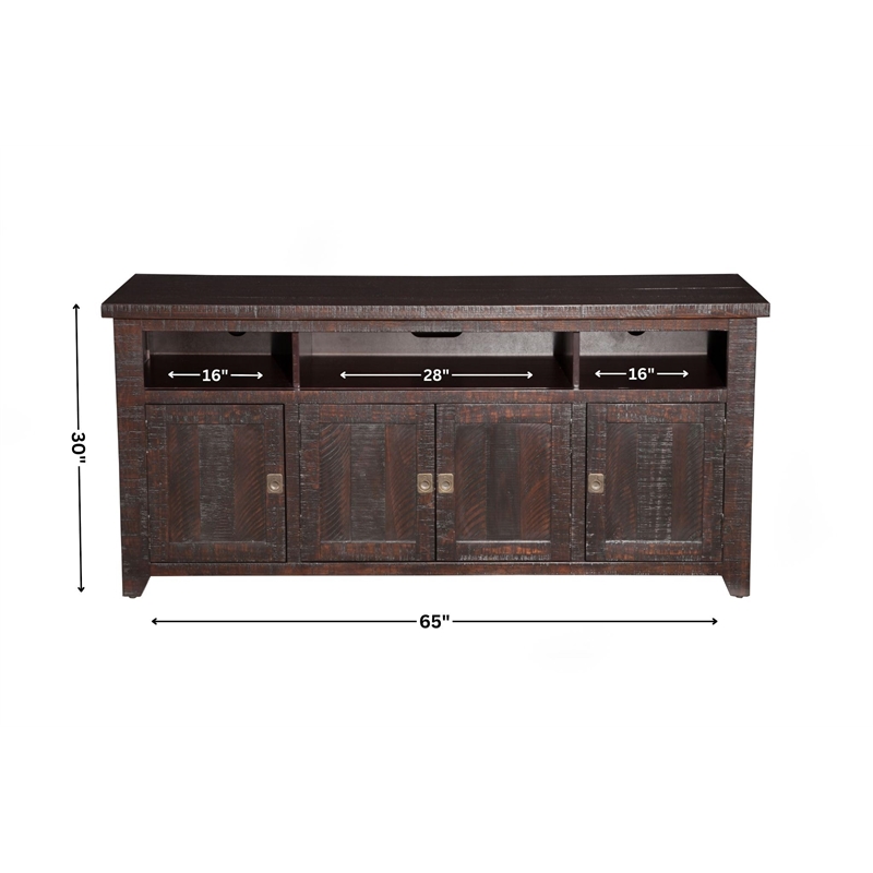 Bowery Hill Solid Pine Espresso TV Stand Rectangular Adjustable 65