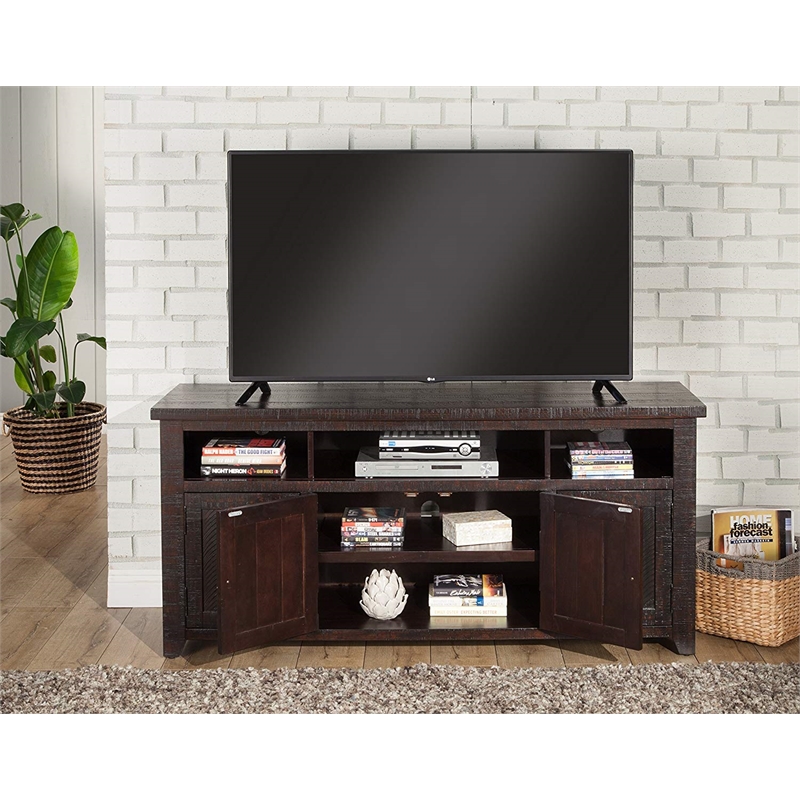 Bowery Hill Solid Pine Espresso TV Stand Rectangular Adjustable 65