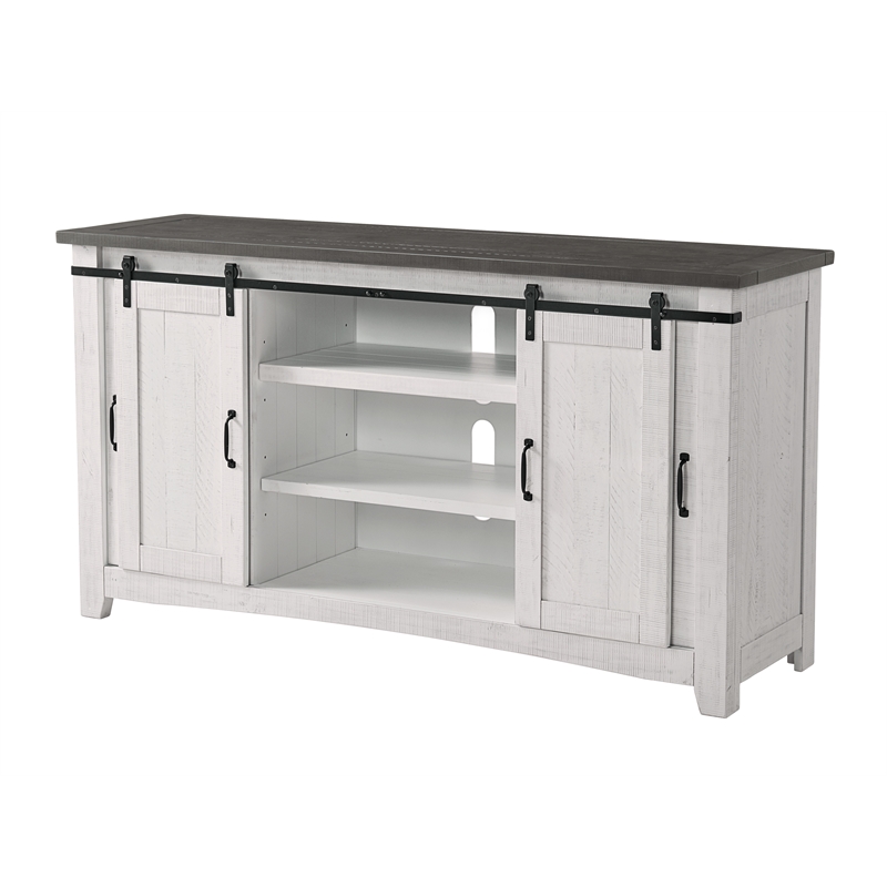 Bowery Hill Solid Wood TV Stand White Stain with Grey Stain Top