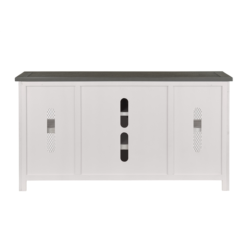 Bowery Hill Solid Wood TV Stand White Stain with Grey Stain Top