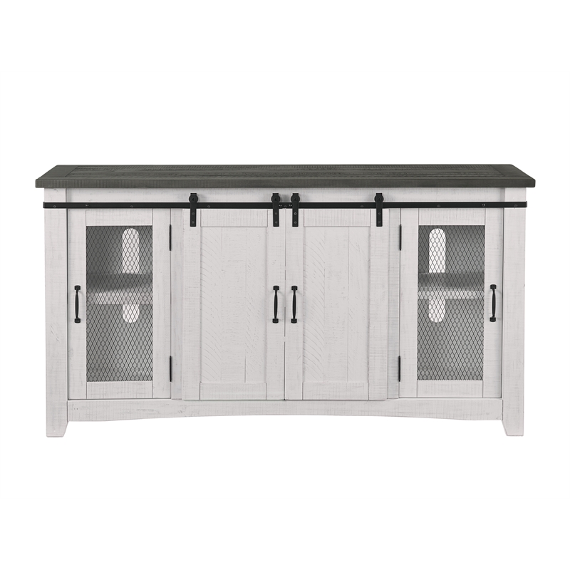 Bowery Hill Solid Wood TV Stand White Stain with Grey Stain Top