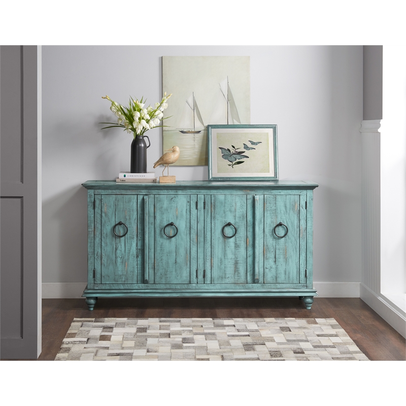 Bowery Hill Modern / Contemporary Rustic Turquoise Solid Wood 65