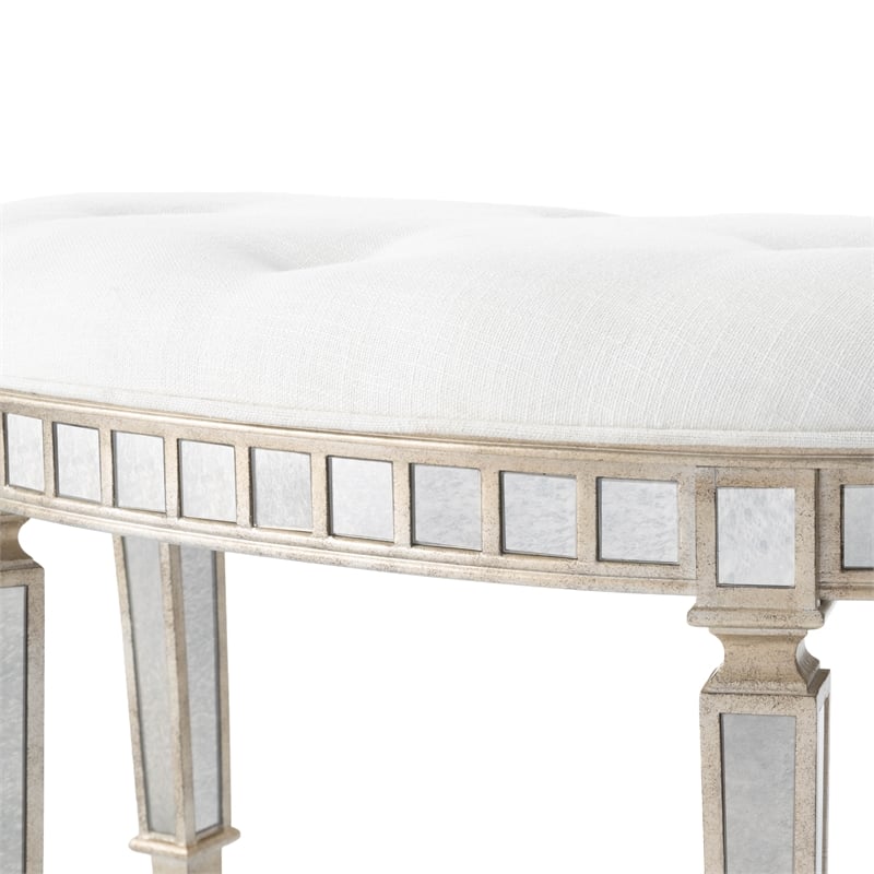 Bowery Hill Traditional Mirrored Demilune Bench in Silver Finish
