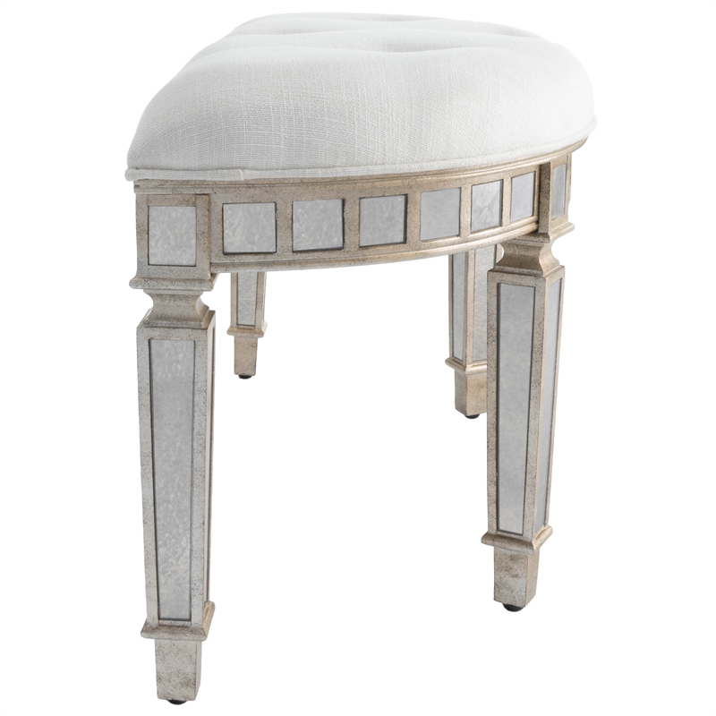 Bowery Hill Traditional Mirrored Demilune Bench in Silver Finish