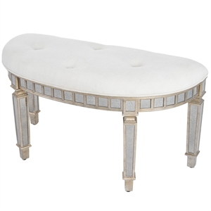 Bowery Hill Traditional Mirrored Demilune Bench in Silver Finish