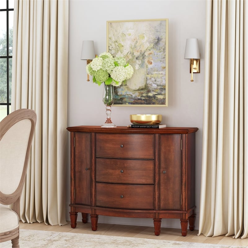 Bowery Hill Traditional 3 Drawer 2 Drawer Accent Cabinet in Cherry
