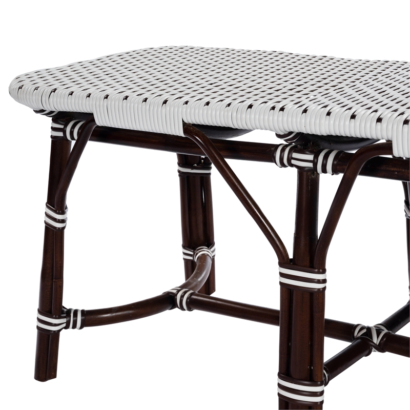 Bowery Hill Transitional Rattan Weave Bench in Dark Brown Finish