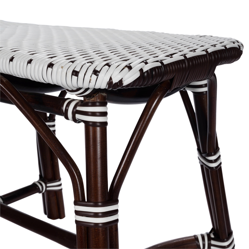 Bowery Hill Transitional Rattan Weave Bench in Dark Brown Finish