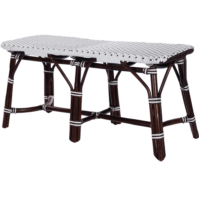 Bowery Hill Transitional Rattan Weave Bench in Dark Brown Finish