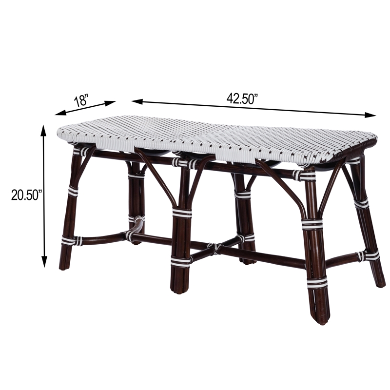 Bowery Hill Transitional Rattan Weave Bench in Dark Brown Finish