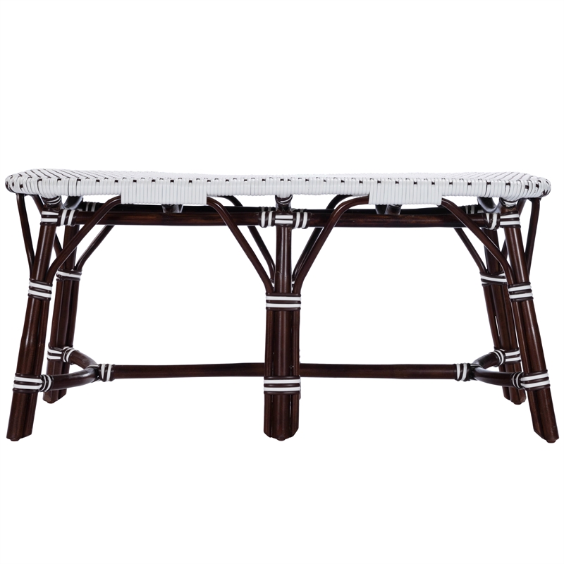 Bowery Hill Transitional Rattan Weave Bench in Dark Brown Finish