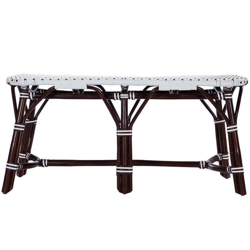 Bowery Hill Transitional Rattan Weave Bench in Dark Brown Finish