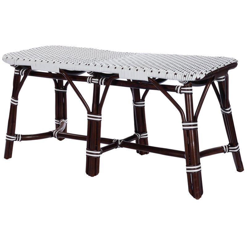 Bowery Hill Transitional Rattan Weave Bench in Dark Brown Finish