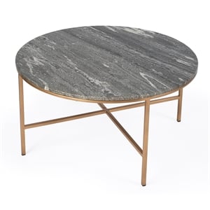 Bowery Hill Traditional Marble & Metal Coffee Table in Gray Finish