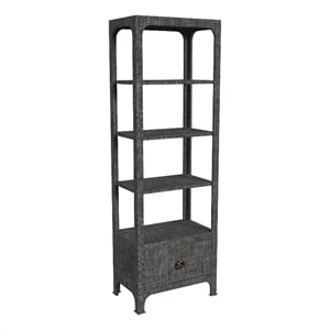 Bowery Hill Traditional Raffia Etagere Bookcase in Charcoal Finish