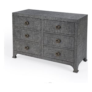 Bowery Hill Traditional Raffia 6 Drawer Dresser in Charcoal Finish