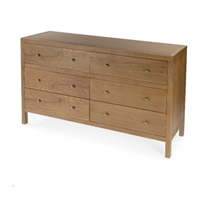 bowery hill 6-drawer traditional wood double dresser in light natural brown