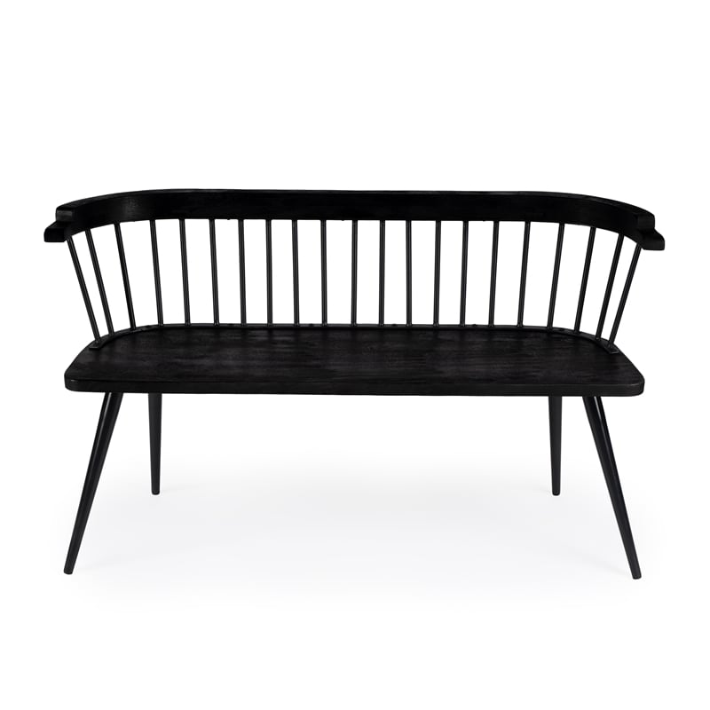Bowery Hill Traditional Wood and Iron Spindle Back Bench - Black