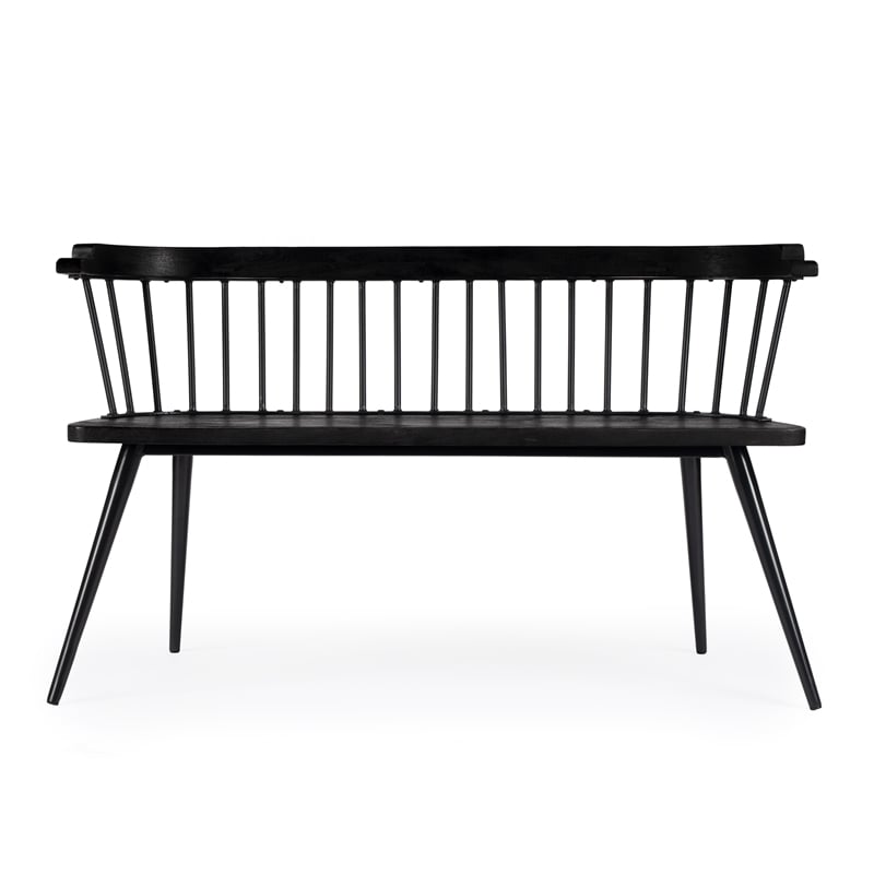 Bowery Hill Traditional Wood and Iron Spindle Back Bench - Black