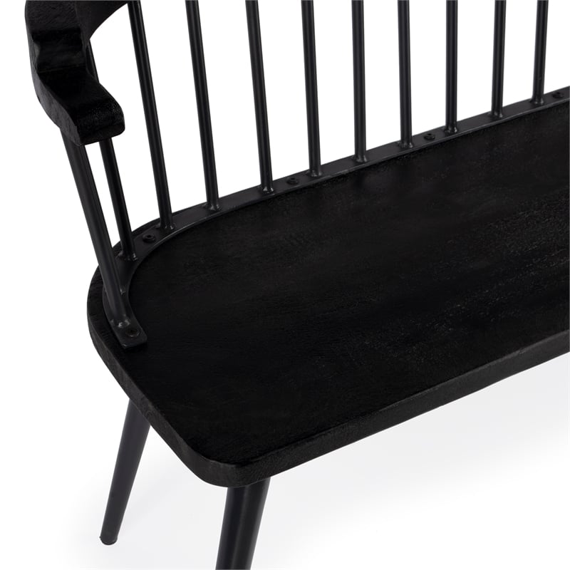 Bowery Hill Traditional Wood and Iron Spindle Back Bench - Black