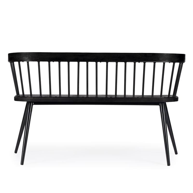 Bowery Hill Traditional Wood and Iron Spindle Back Bench - Black