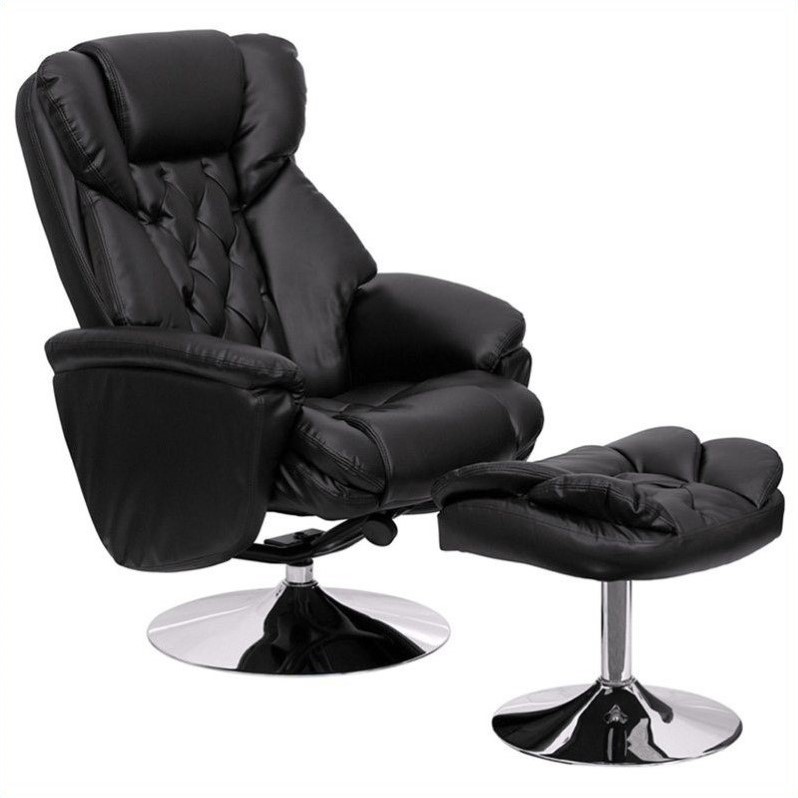 Bowery Hill Transitional Recliner and Ottoman in Black Finish