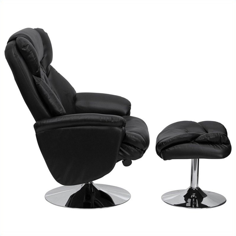 Bowery Hill Transitional Recliner and Ottoman in Black Finish