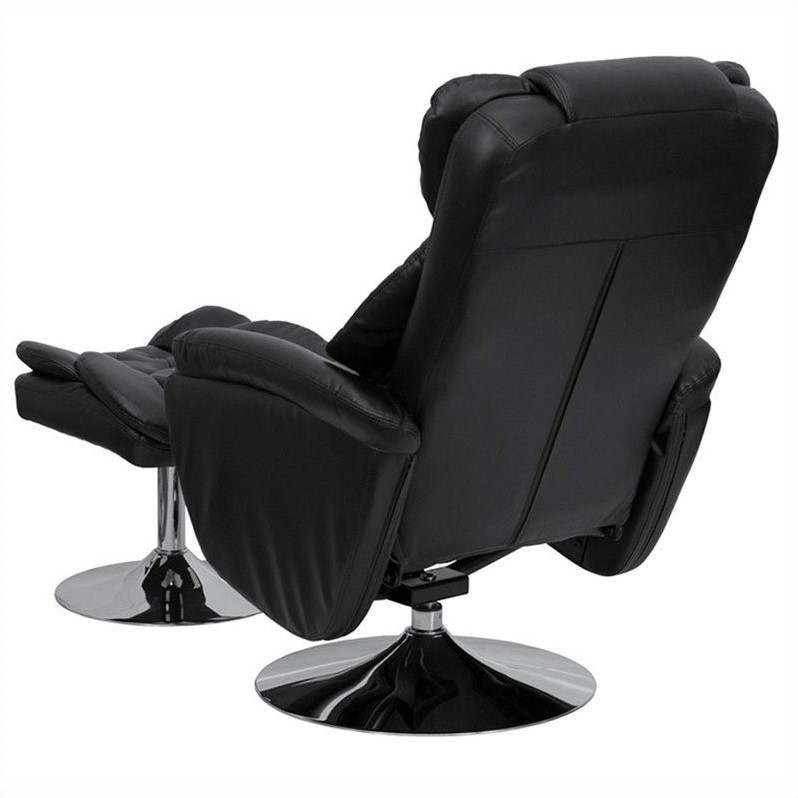 Bowery Hill Transitional Recliner and Ottoman in Black Finish