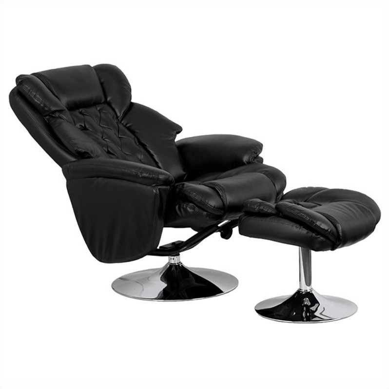 Bowery Hill Transitional Recliner and Ottoman in Black Finish