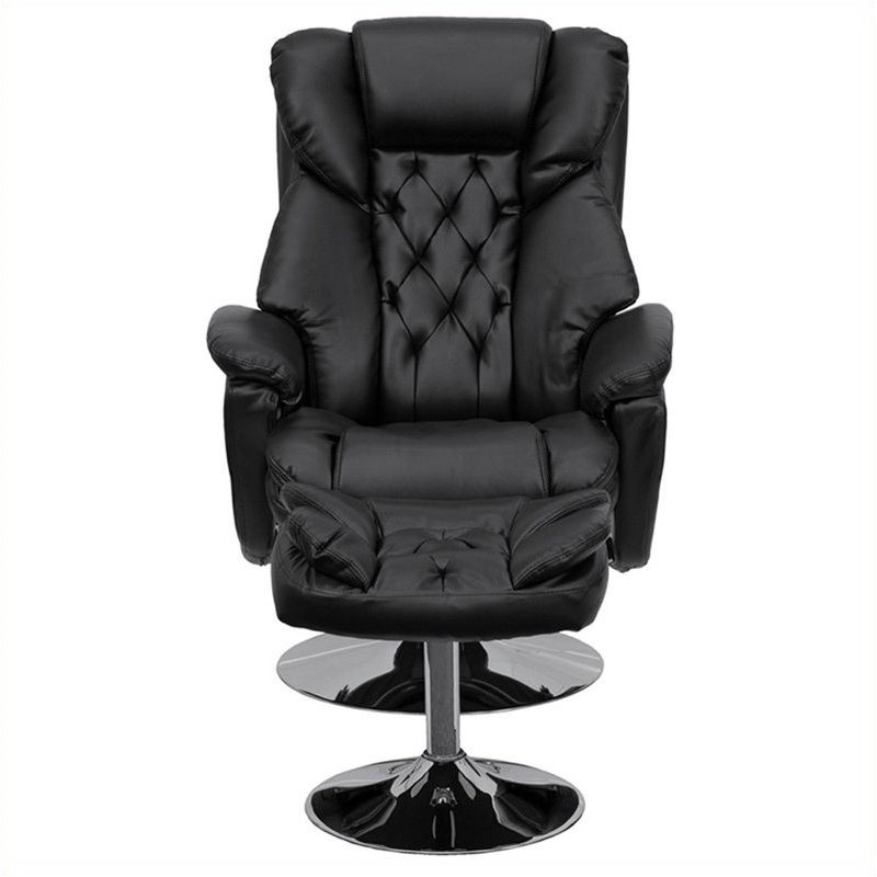 Bowery Hill Transitional Recliner and Ottoman in Black Finish