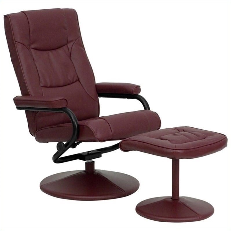 Bowery Hill Contemporary Recliner and Ottoman in Burgundy Finish