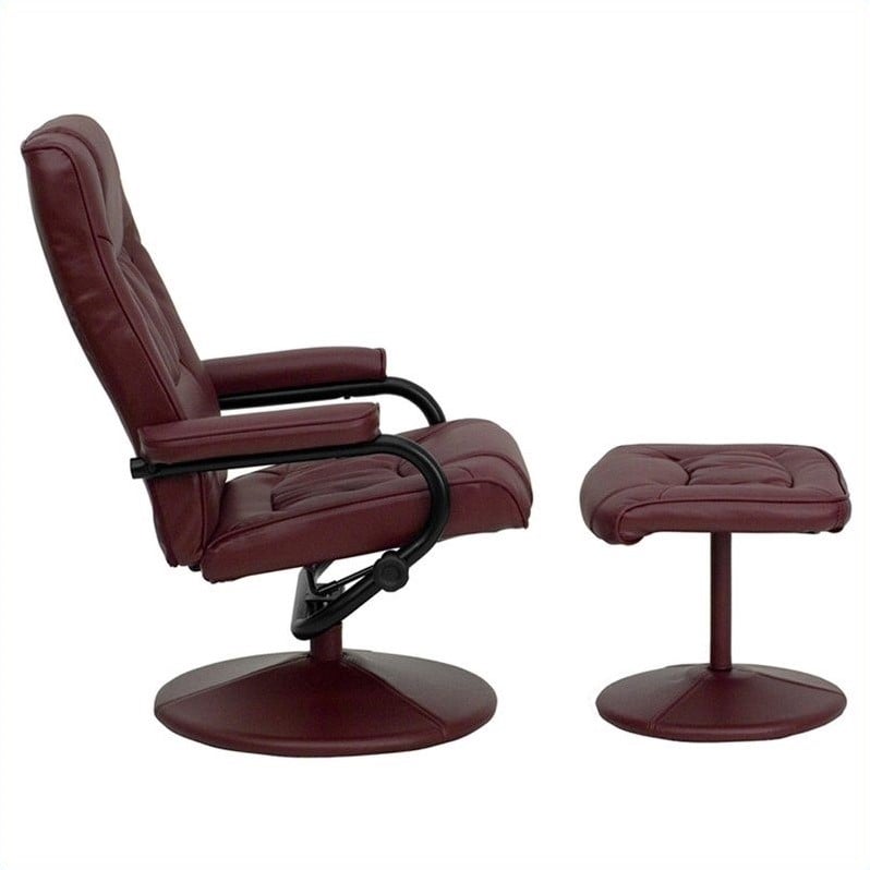 Bowery Hill Contemporary Recliner and Ottoman in Burgundy Finish