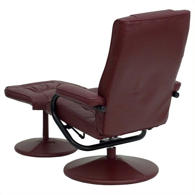 Bowery Hill Contemporary Recliner and Ottoman in Burgundy Finish
