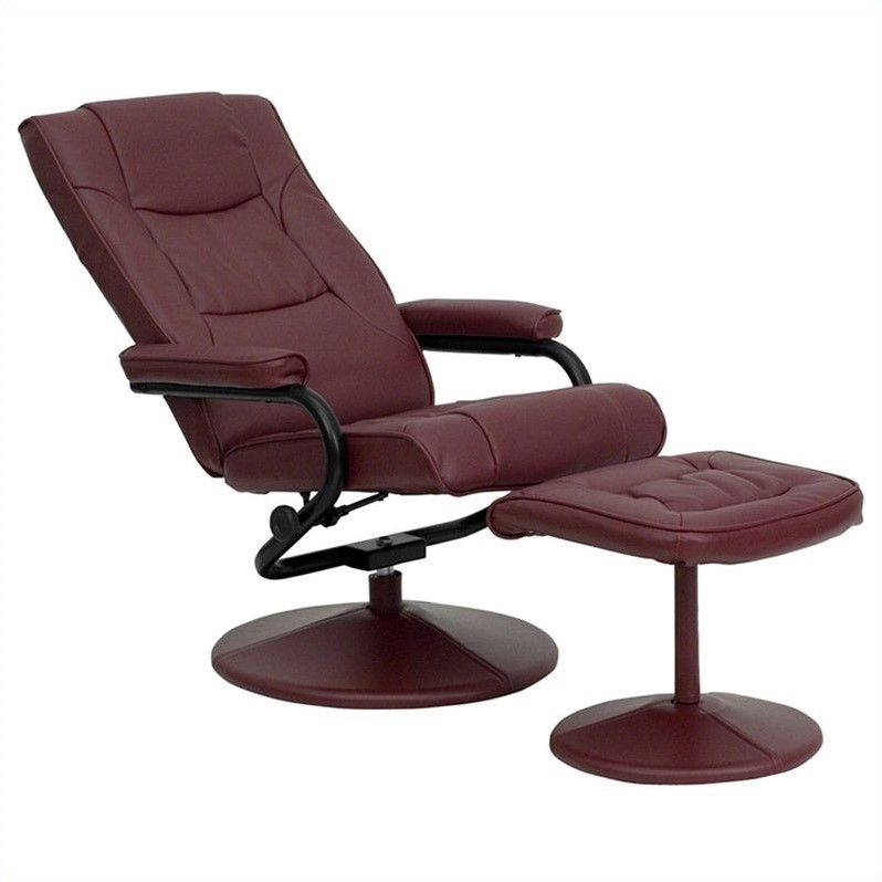 Bowery Hill Contemporary Recliner and Ottoman in Burgundy Finish