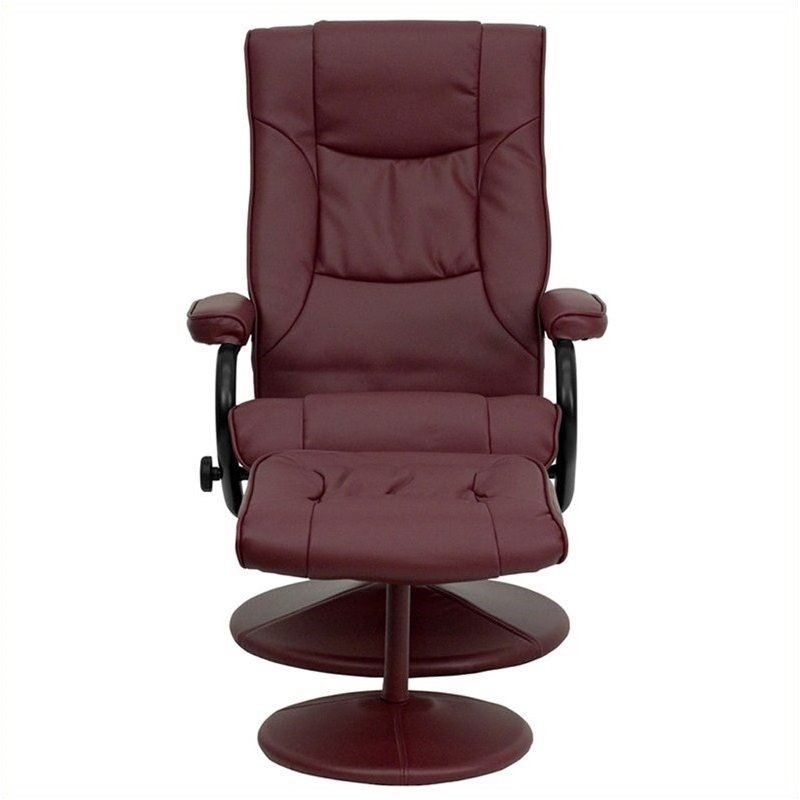 Bowery Hill Contemporary Recliner and Ottoman in Burgundy Finish