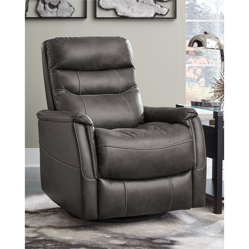 Bowery Hill Contemporary Swivel Glider Recliner in Quarry Finish