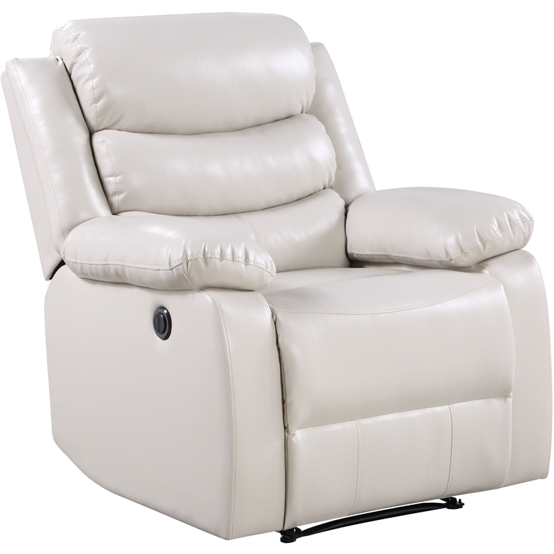 Bowery Hill Faux Leather Power Recliner with Pillow Top Armrest in Beige