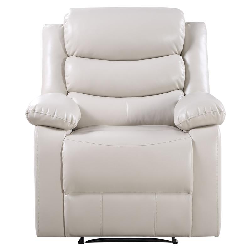 Bowery Hill Faux Leather Power Recliner with Pillow Top Armrest in Beige