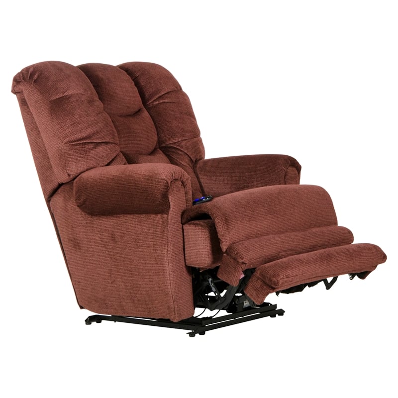 Bowery Hill Flat Recliner with Extended Ottoman in Red Polyester Fabric