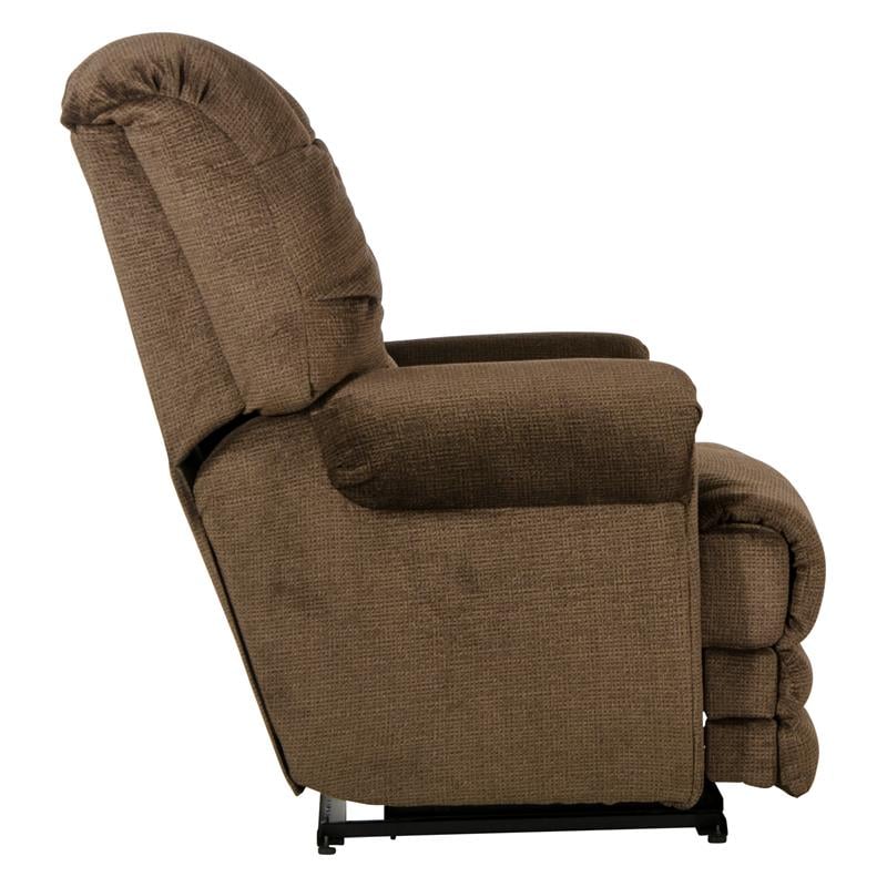 Bowery Hill Flat Recliner with Extended Ottoman in Brown Polyester Fabric