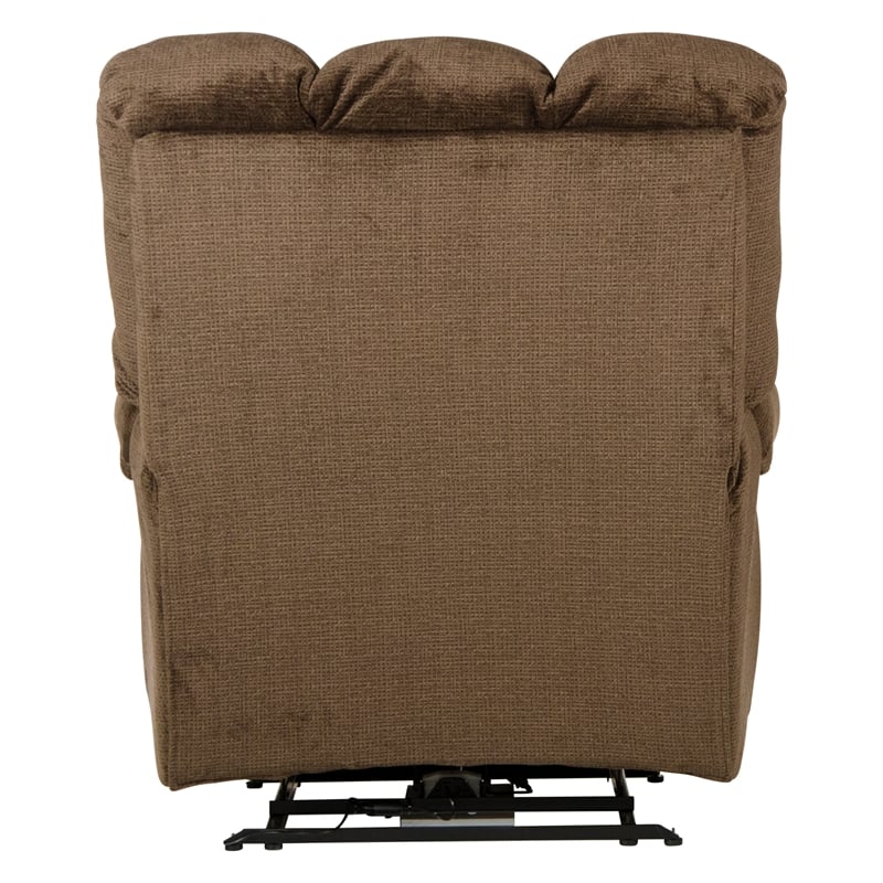 Bowery Hill Flat Recliner with Extended Ottoman in Brown Polyester Fabric