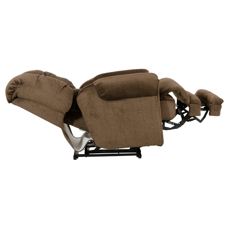 Bowery Hill Flat Recliner with Extended Ottoman in Brown Polyester Fabric