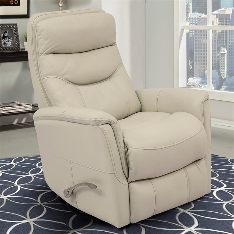Bowery Hill Leather Manual Swivel Glider Recliner in Ivory Finish