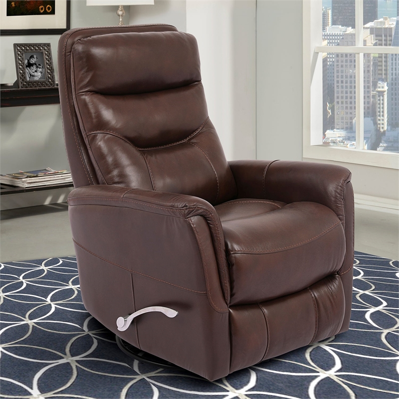 Bowery Hill Leather Manual Swivel Glider Recliner in Chocolate