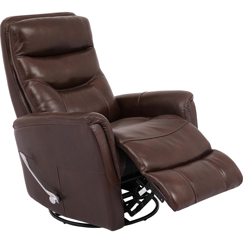 Bowery Hill Leather Manual Swivel Glider Recliner in Chocolate