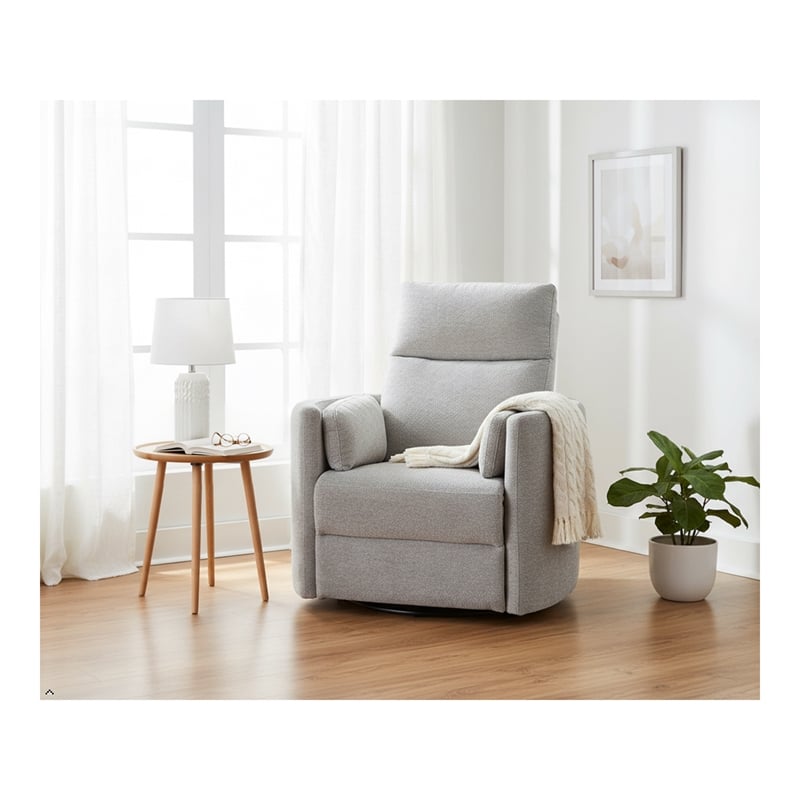 Bowery Hill Polyester Power Swivel Glider Recliner in Mineral White