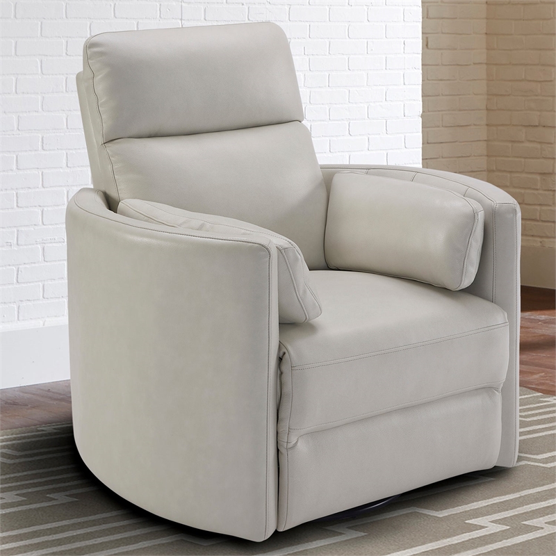 Bowery Hill Leather Power Cordless Swivel Glider Recliner in Ivory