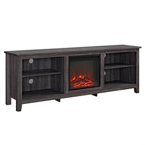 Bowery Hill 70&quot Rustic Farmhouse Electric Fireplace Wood TV Stand - Charcoal