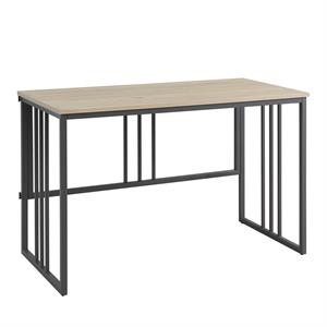 Bowery Hill Modern Collapsible Slatted Mission Desk in White Oak/Gunmetal