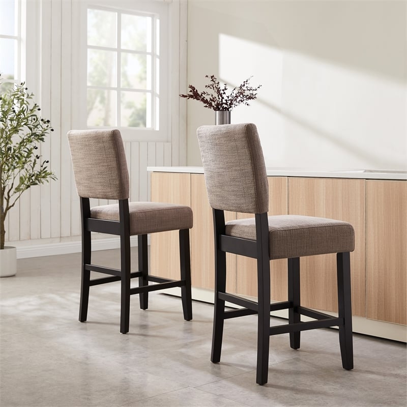 Bowery Hill Modern Wood Upholstered Back Counter Stool Set in Black and Gray